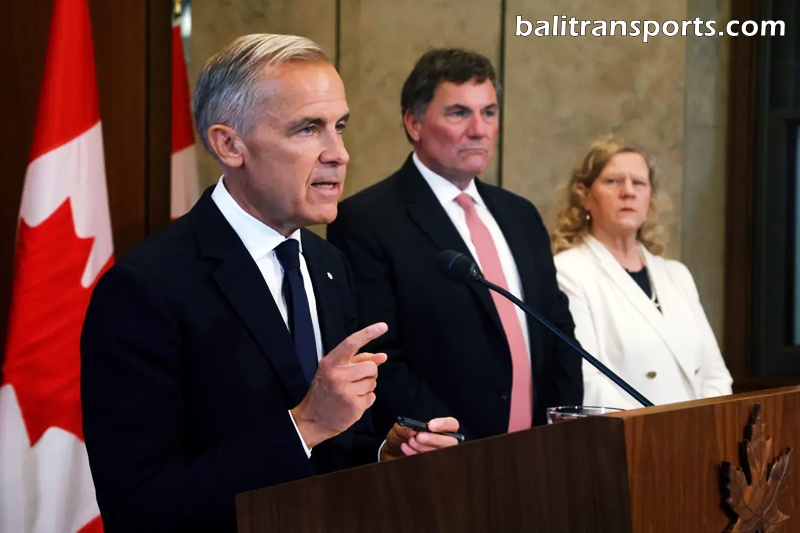 Prime Minister Mark Carney speaks about Canada’s response to new U.S. tariffs, accompanied by Canada-U.S.